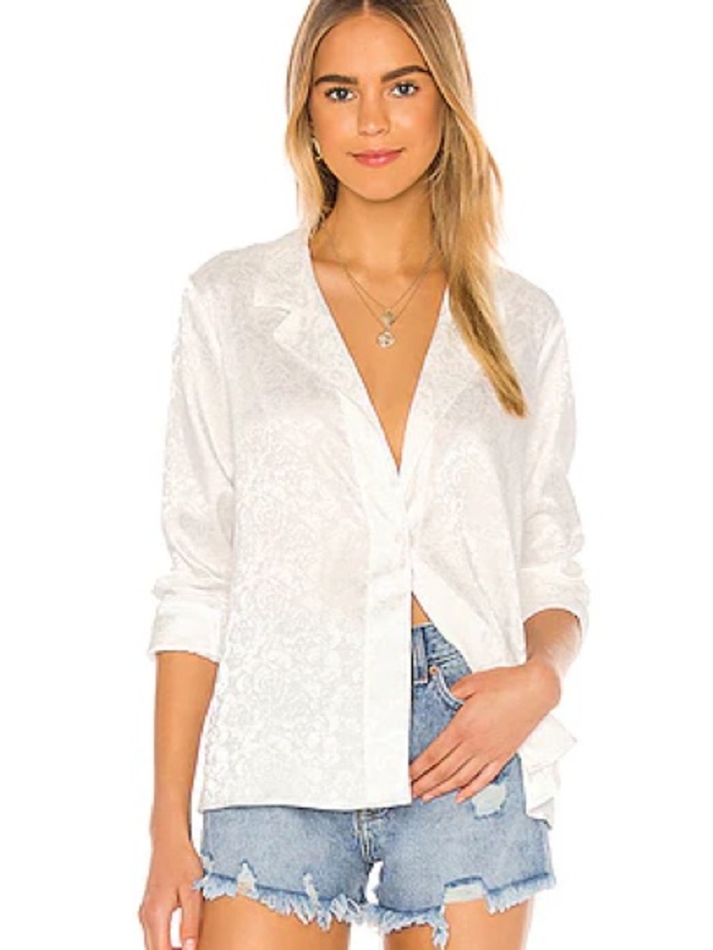RESA Perfect Blouse White Textured Button-Front Women's Top